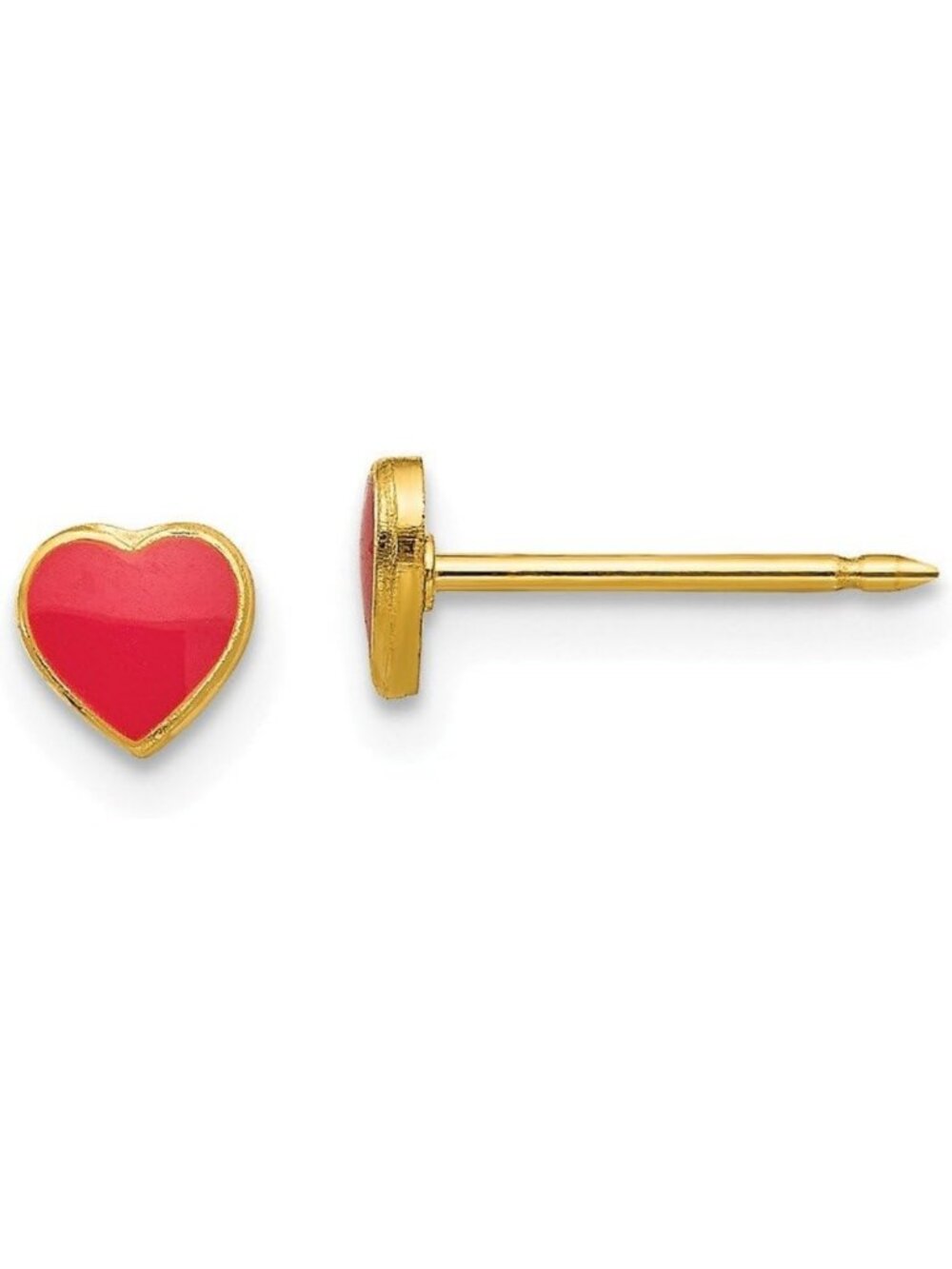 24k Gold Plated Red Enamel Heart Stud Earrings - Cute 4mm Ear Piercings